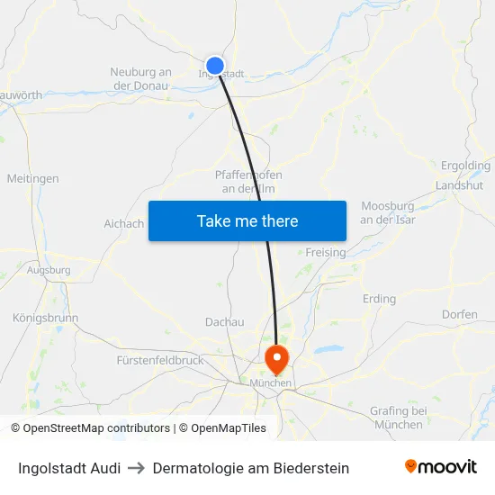 Ingolstadt Audi to Dermatologie am Biederstein map