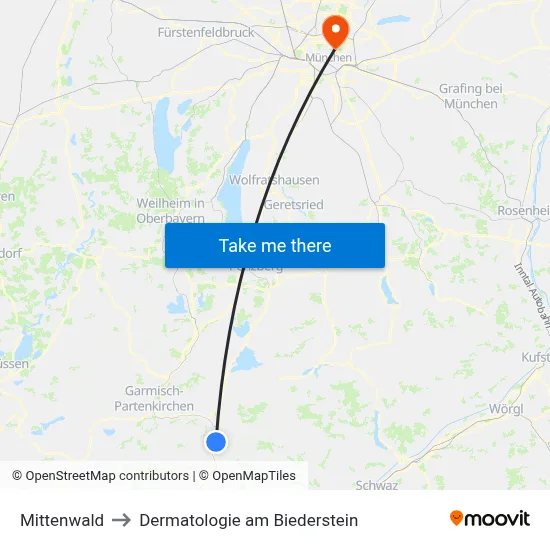 Mittenwald to Dermatologie am Biederstein map