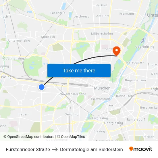 Fürstenrieder Straße to Dermatologie am Biederstein map
