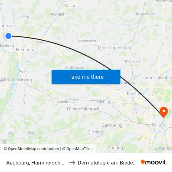 Augsburg, Hammerschmiede to Dermatologie am Biederstein map