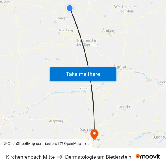 Kirchehrenbach Mitte to Dermatologie am Biederstein map