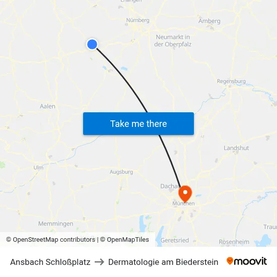 Ansbach Schloßplatz to Dermatologie am Biederstein map