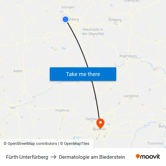 Fürth-Unterfürberg to Dermatologie am Biederstein map