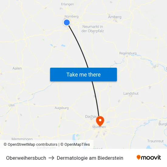 Oberweihersbuch to Dermatologie am Biederstein map