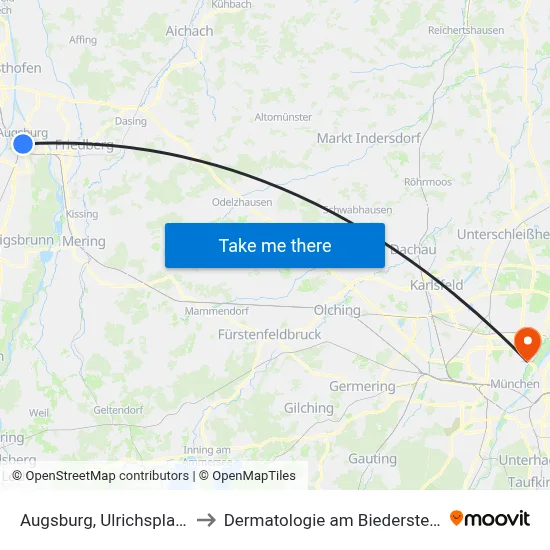 Augsburg, Ulrichsplatz to Dermatologie am Biederstein map