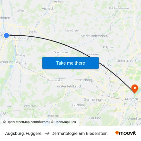Augsburg, Fuggerei to Dermatologie am Biederstein map