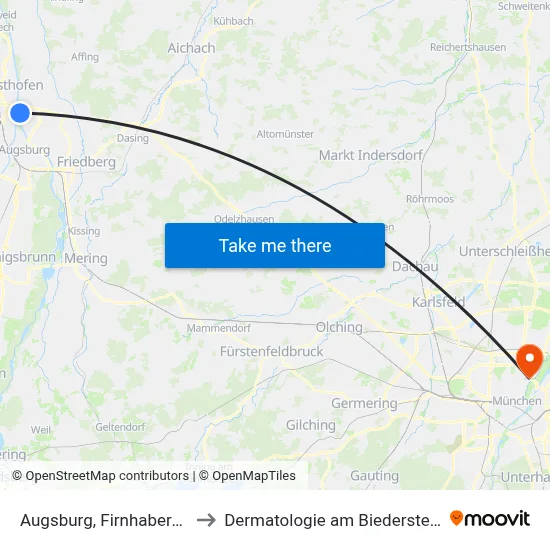 Augsburg, Firnhaberau to Dermatologie am Biederstein map