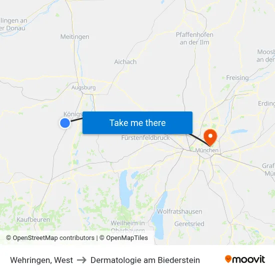 Wehringen, West to Dermatologie am Biederstein map