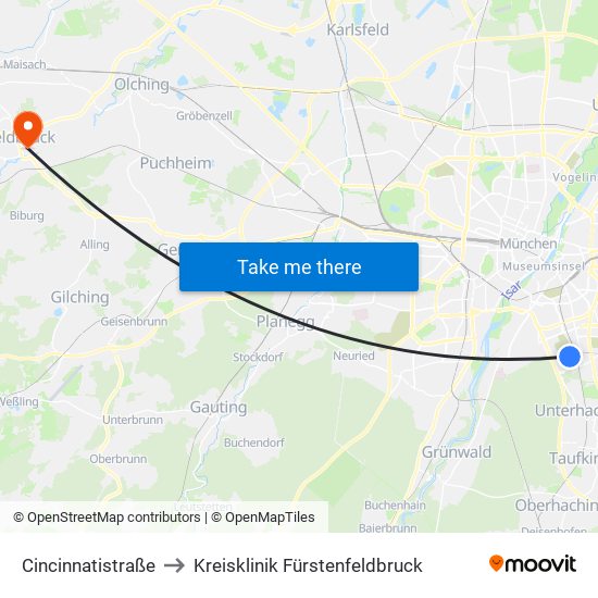 Cincinnatistraße to Kreisklinik Fürstenfeldbruck map