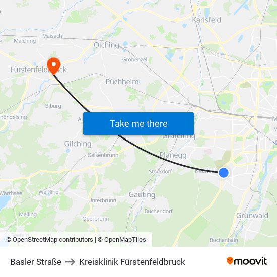 Basler Straße to Kreisklinik Fürstenfeldbruck map