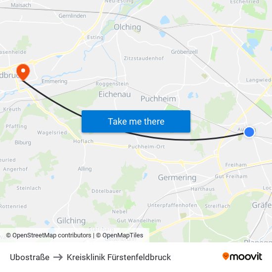 Ubostraße to Kreisklinik Fürstenfeldbruck map