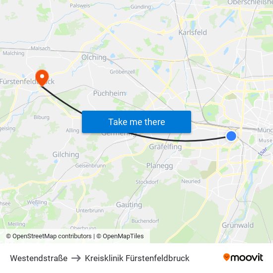 Westendstraße to Kreisklinik Fürstenfeldbruck map