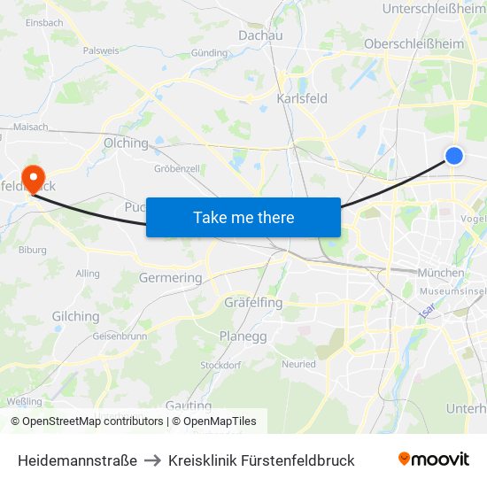 Heidemannstraße to Kreisklinik Fürstenfeldbruck map