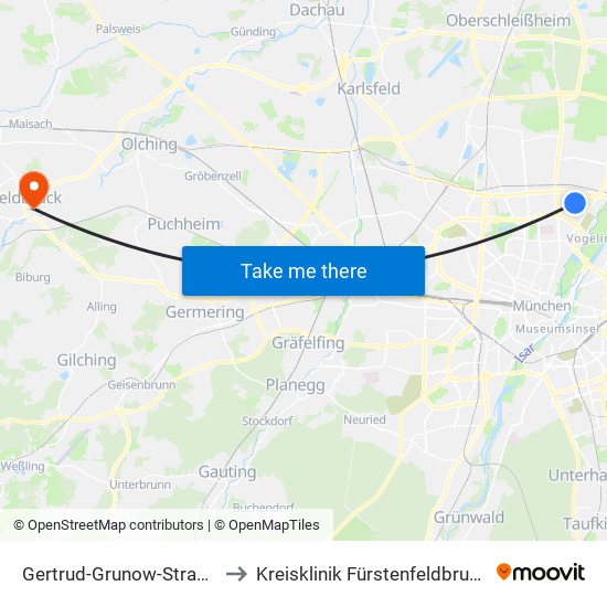 Gertrud-Grunow-Straße to Kreisklinik Fürstenfeldbruck map