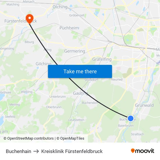 Buchenhain to Kreisklinik Fürstenfeldbruck map