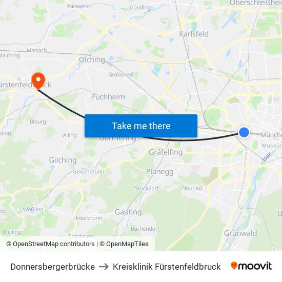 Donnersbergerbrücke to Kreisklinik Fürstenfeldbruck map