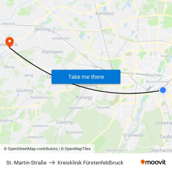 St.-Martin-Straße to Kreisklinik Fürstenfeldbruck map