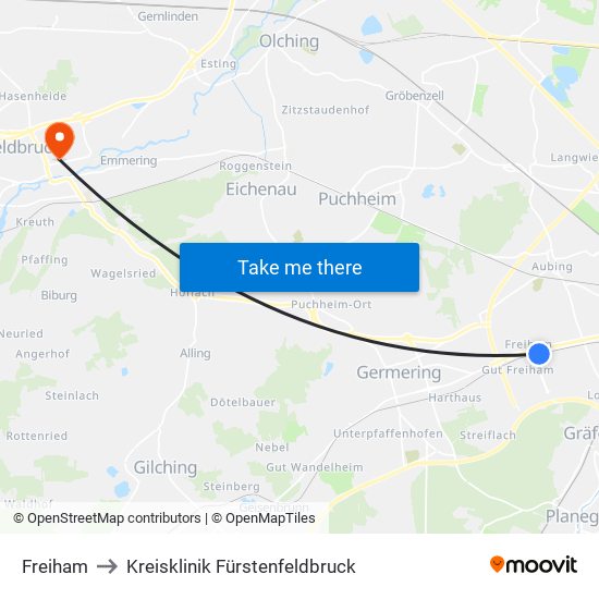 Freiham to Kreisklinik Fürstenfeldbruck map