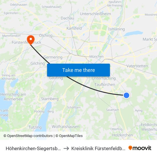 Höhenkirchen-Siegertsbrunn to Kreisklinik Fürstenfeldbruck map