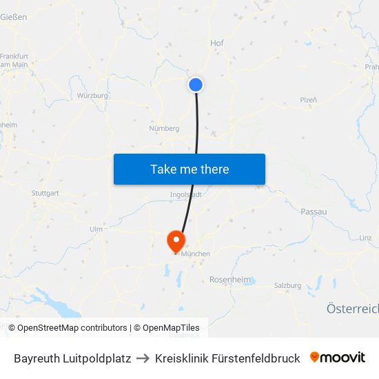 Bayreuth Luitpoldplatz to Kreisklinik Fürstenfeldbruck map