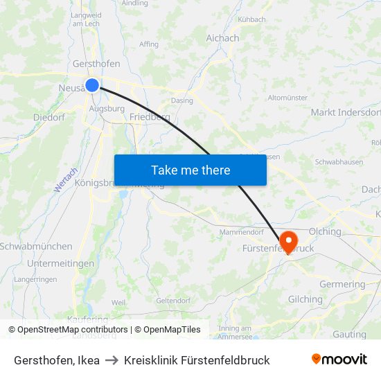 Gersthofen, Ikea to Kreisklinik Fürstenfeldbruck map