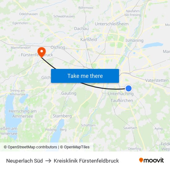 Neuperlach Süd to Kreisklinik Fürstenfeldbruck map