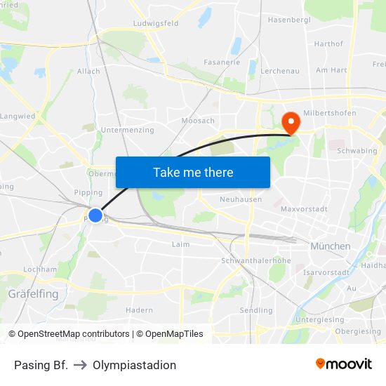Pasing Bf. to Olympiastadion map
