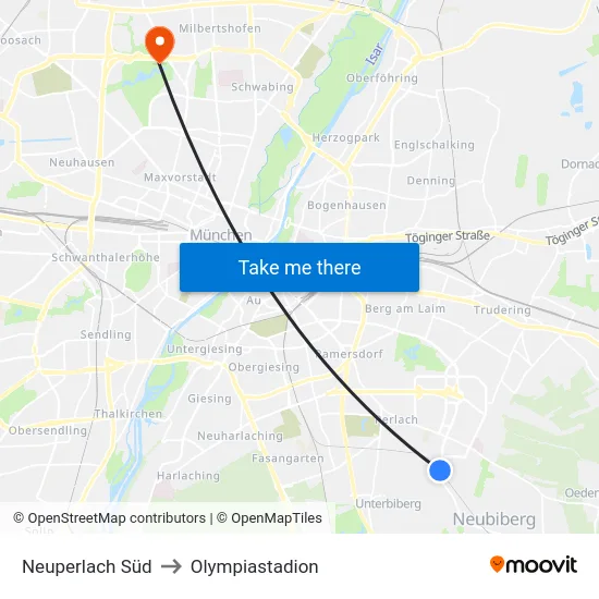 Neuperlach Süd to Olympiastadion map