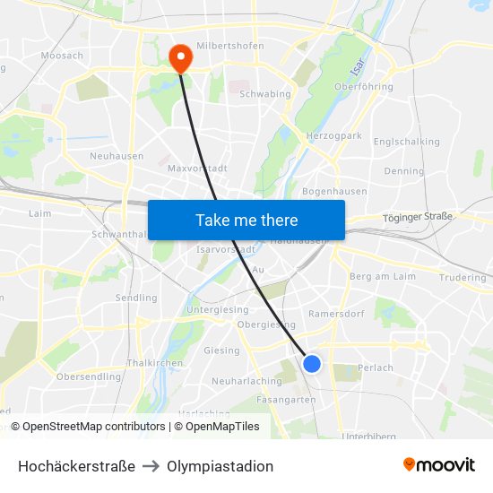 Hochäckerstraße to Olympiastadion map