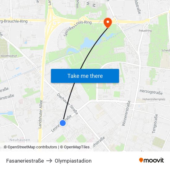 Fasaneriestraße to Olympiastadion map