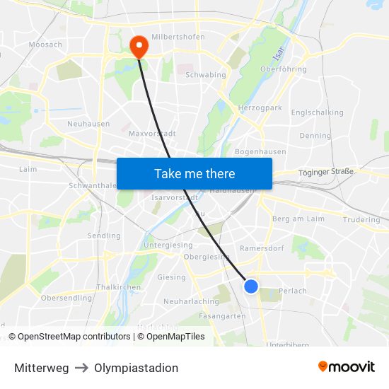 Mitterweg to Olympiastadion map