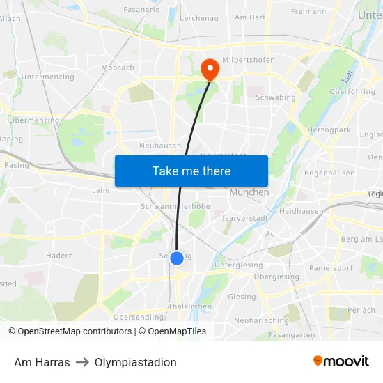 Am Harras to Olympiastadion map