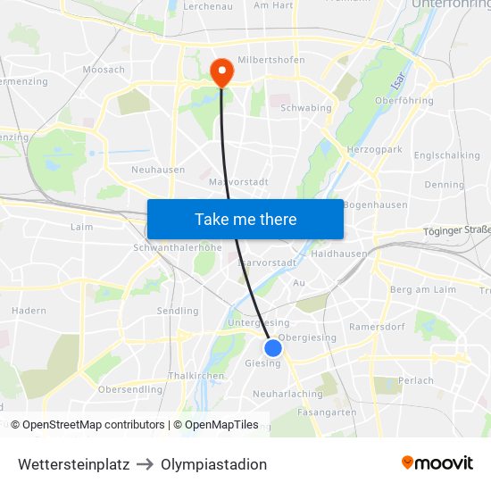 Wettersteinplatz to Olympiastadion map