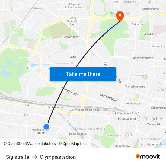 Siglstraße to Olympiastadion map