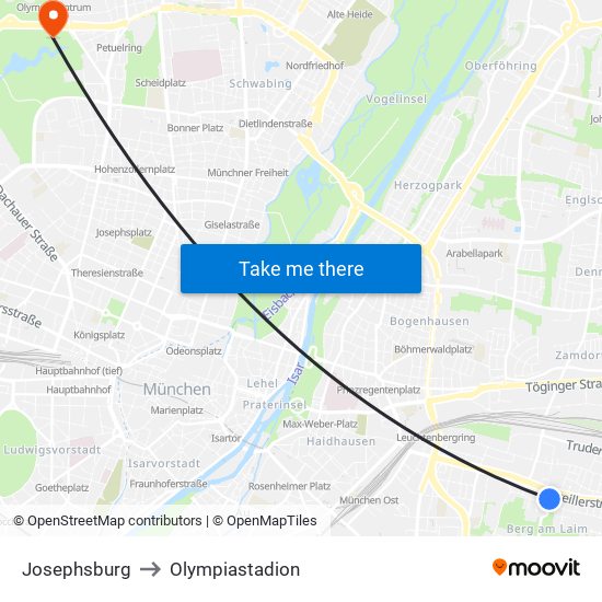 Josephsburg to Olympiastadion map
