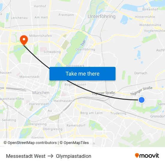 Messestadt West to Olympiastadion map