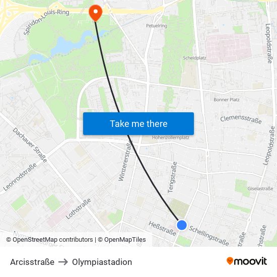 Arcisstraße to Olympiastadion map