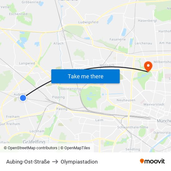 Aubing-Ost-Straße to Olympiastadion map