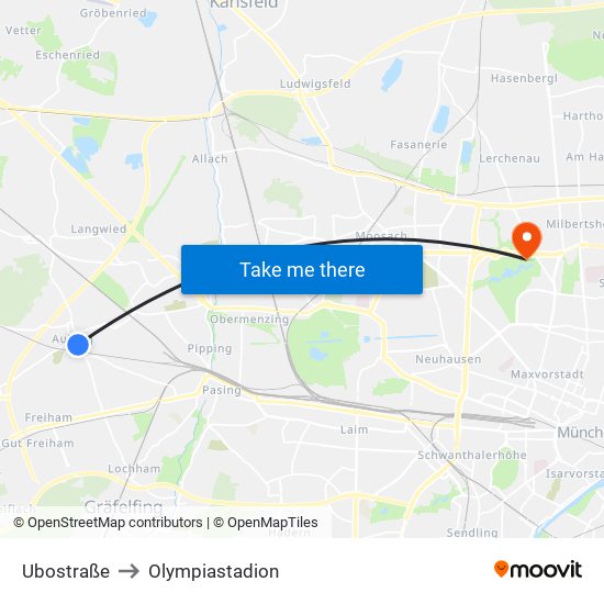 Ubostraße to Olympiastadion map