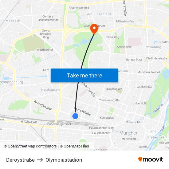 Deroystraße to Olympiastadion map