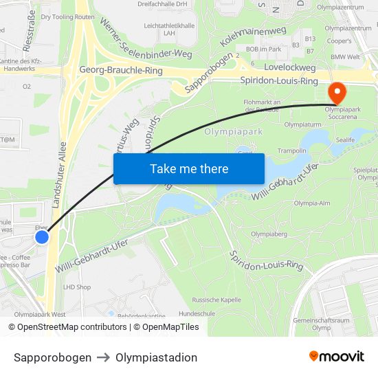 Sapporobogen to Olympiastadion map