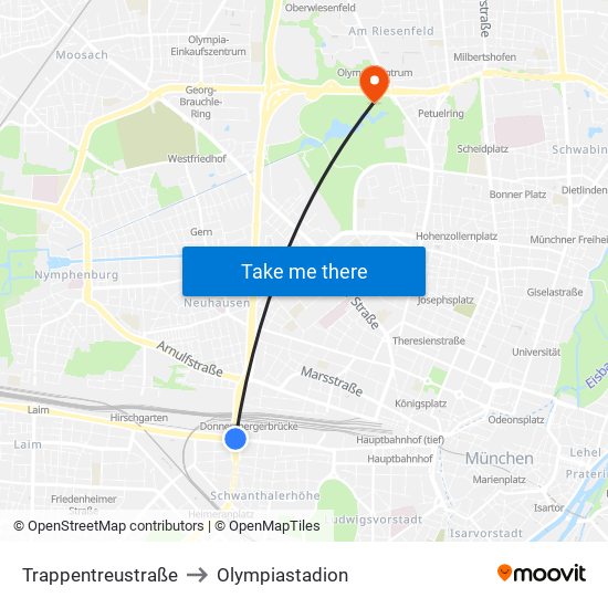 Trappentreustraße to Olympiastadion map