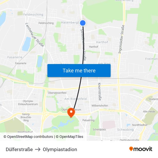 Dülferstraße to Olympiastadion map