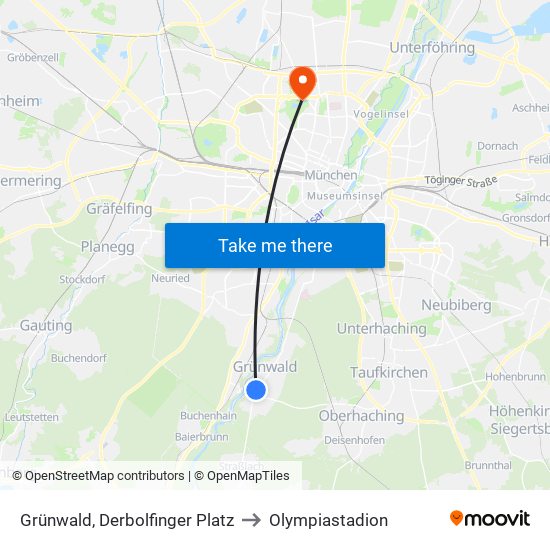 Grünwald, Derbolfinger Platz to Olympiastadion map