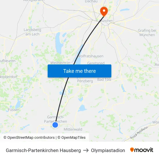 Garmisch-Partenkirchen Hausberg to Olympiastadion map