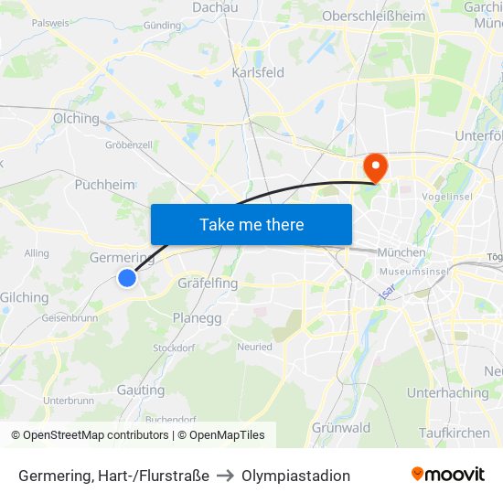 Germering, Hart-/Flurstraße to Olympiastadion map