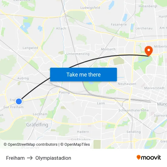 Freiham to Olympiastadion map