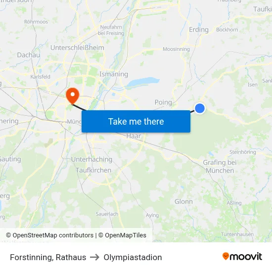 Forstinning, Rathaus to Olympiastadion map