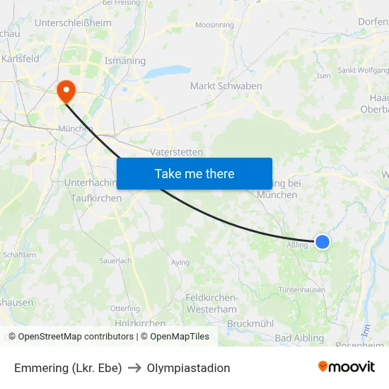 Emmering (Lkr. Ebe) to Olympiastadion map