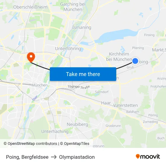 Poing, Bergfeldsee to Olympiastadion map